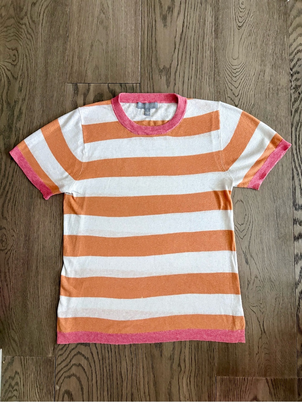 Annie & Otis Short Sleeve Knit Stripe Tee - Orange & White with Pink Trim